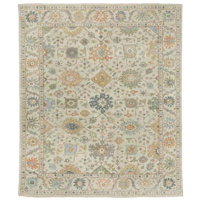 8' X 10' Wool Oriental Hand Knotted Area Rug With Fringe - Beige And Green