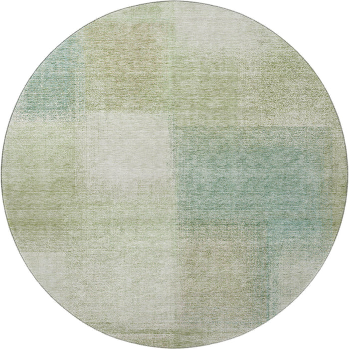 8' Transitional Abstract Washable Round Rug With UV Protection - Artichoke Green