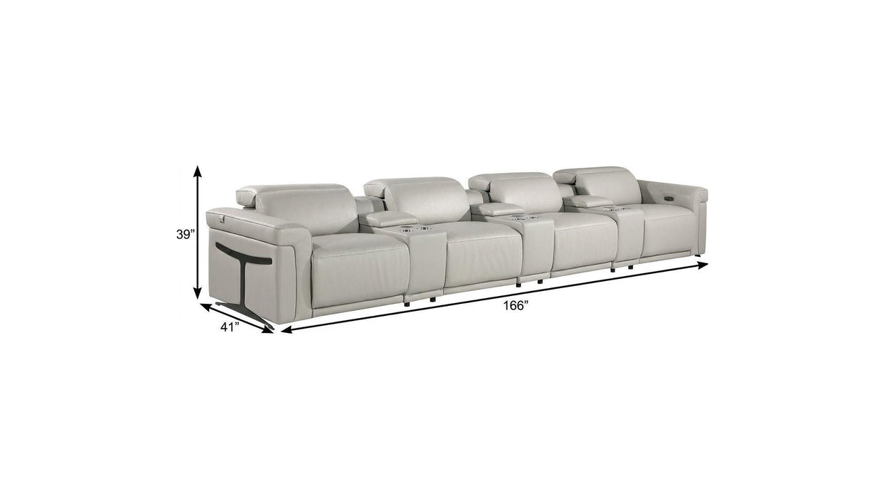 Top Grain Leather Reclining Metal USB Sofa (720377) - Light Gray