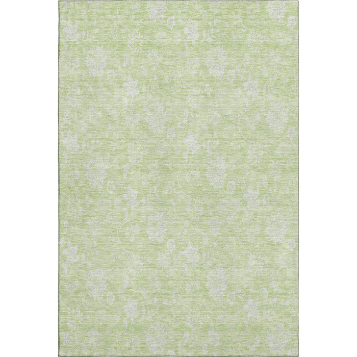 10' X 14' Floral Washable Area Rug With UV Protection (655956) - Artichoke Green / Ivory