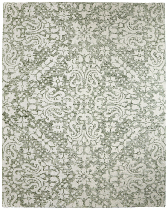 12' X 15' Floral Hand Tufted Area Rug - Ivory And Green