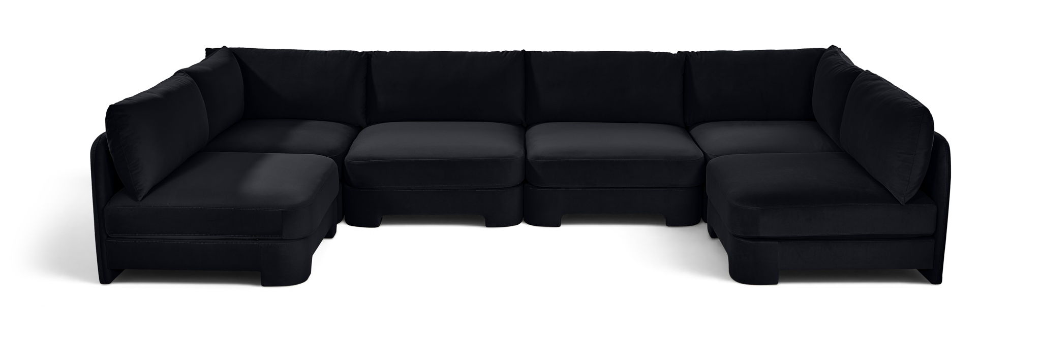 Meridian Furniture velvet performance fabric U-shaped sectional sofa with armless design, six pieces, perfect for modern living rooms.