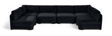 Meridian Furniture velvet performance fabric U-shaped sectional sofa with armless design, six pieces, perfect for modern living rooms.