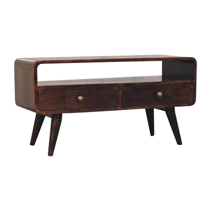 Solid Wood Enclosed Open Storage TV Stand - Walnut