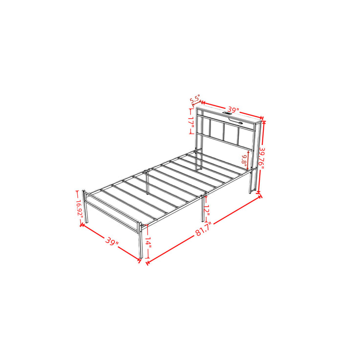 Giga platform bed frame with storage headboard featuring USB-C ports, LED lighting, and a modern design for bedroom decor.