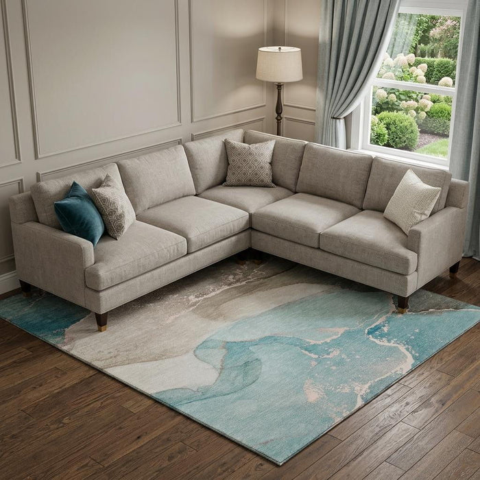 8' X 10' Abstract Washable Area Rug With UV Protection (647216) - Teal / Beige / Ivory
