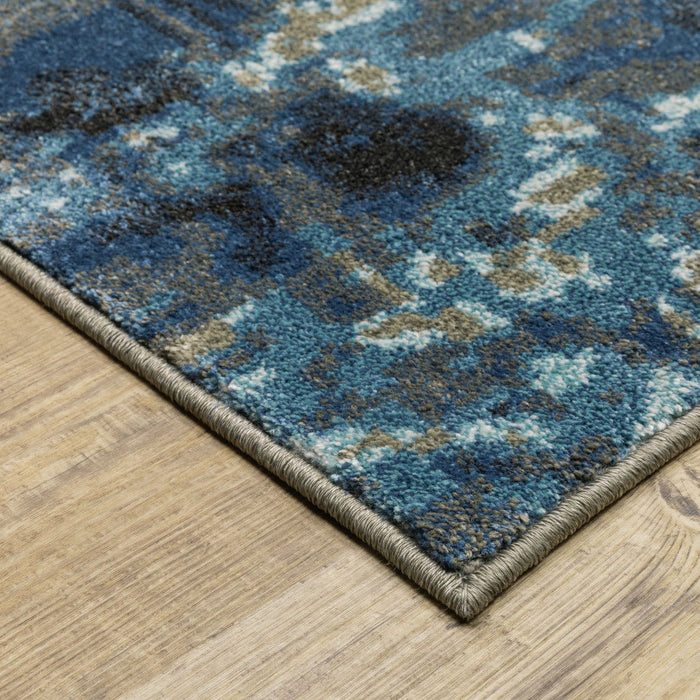 6' x 9' Abstract Power Loom Stain Resistant Area Rug - Blue Gray Charcoal And Beige