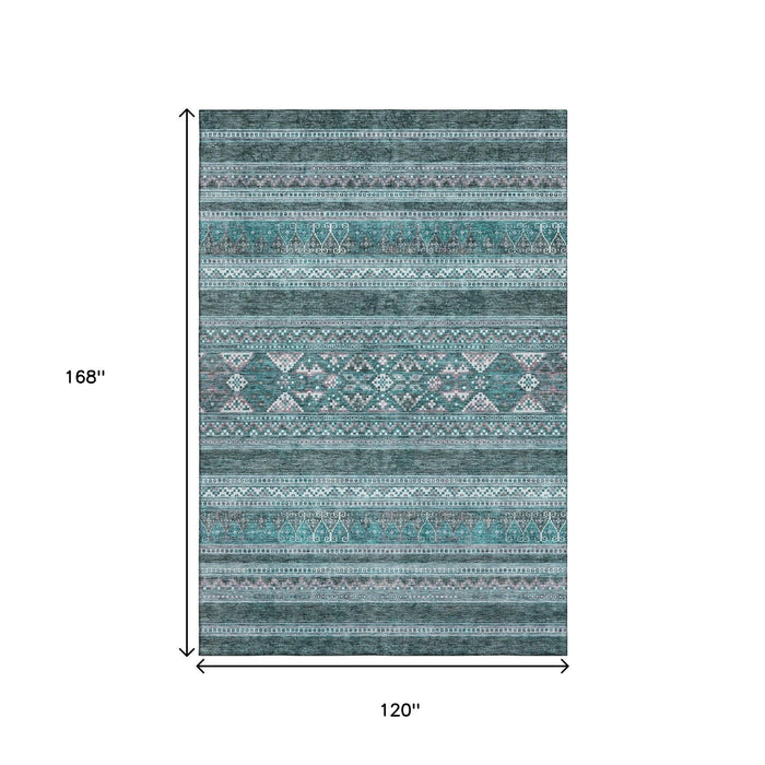 10' X 14' Southwestern Washable Area Rug With UV Protection (657461) - Teal / Ivory
