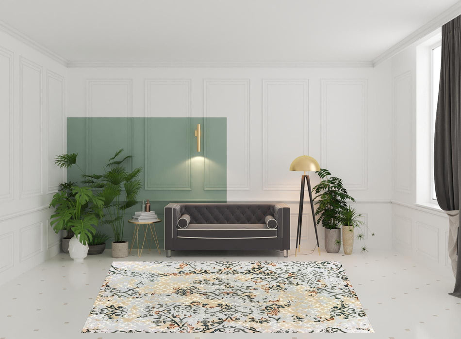 7.9' x 10.8' Abstract Power Loom Stain Resistant Area Rug - Grey And Gold
