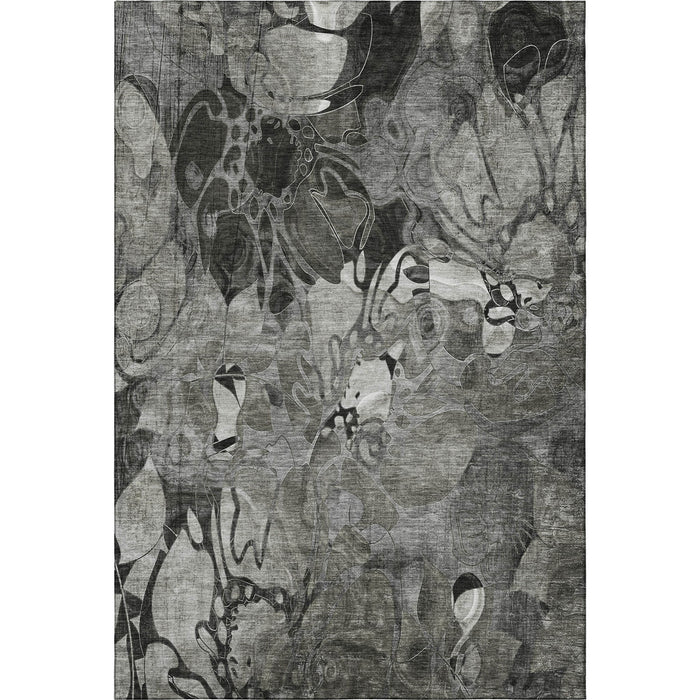 9' X 12' Abstract Distressed Washable Area Rug With UV Protection (648987) - Gray / Ivory