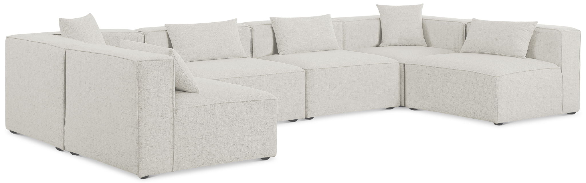 Six-piece Linen Cube Meridian Furniture modular armless sectional sofa displayed in a modern living room setting.