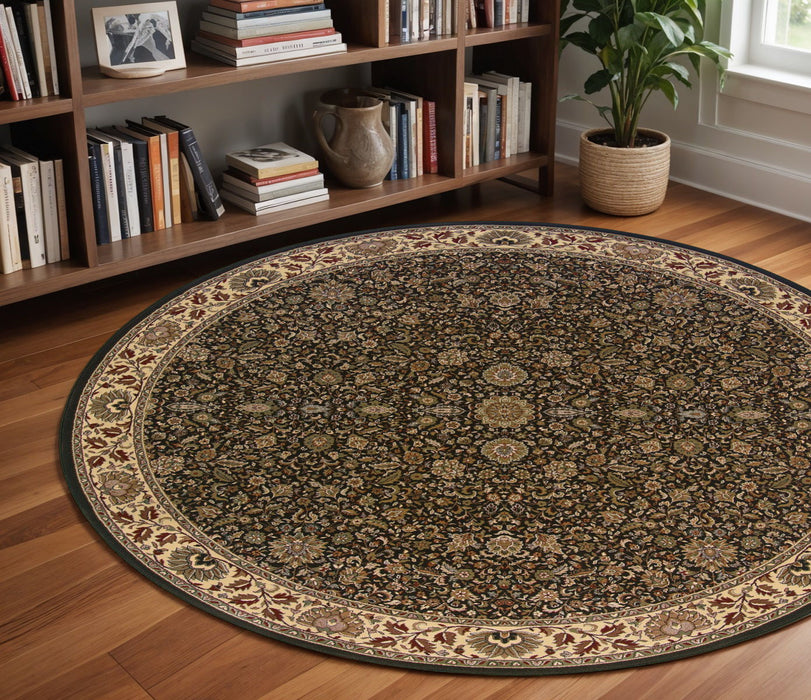 8' Oriental Round Rug - Brown / Ivory