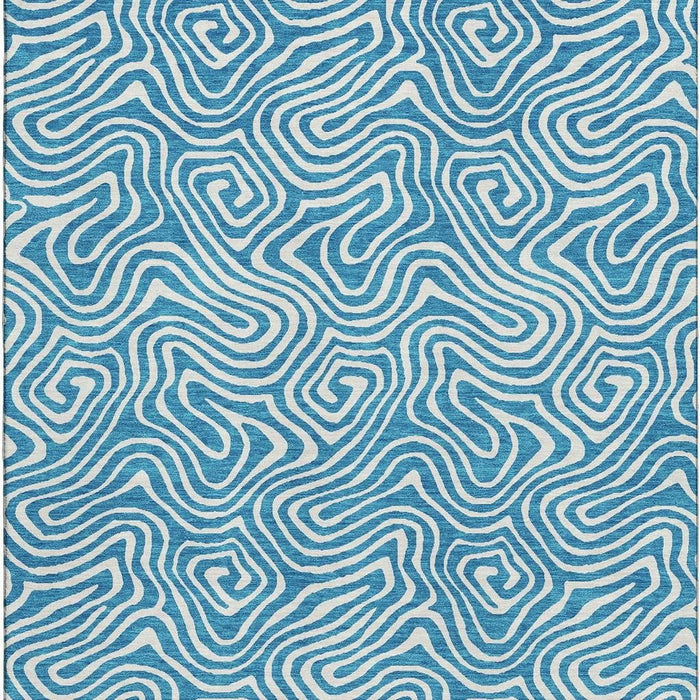 10' X 14' Abstract Washable Area Rug With UV Protection (680915) - Teal / Ivory