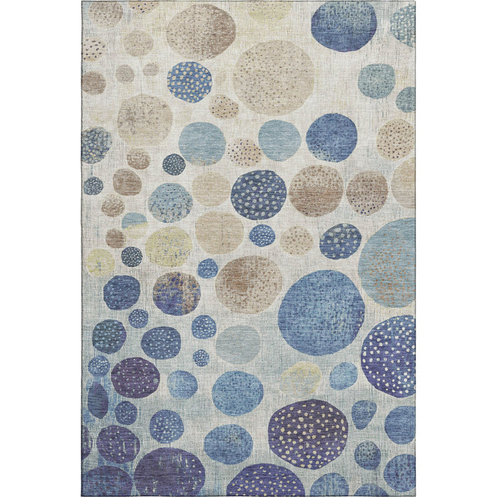 10' X 14' Geometric Washable Area Rug With UV Protection (709234) - Navy Blue / Ivory / Taupe