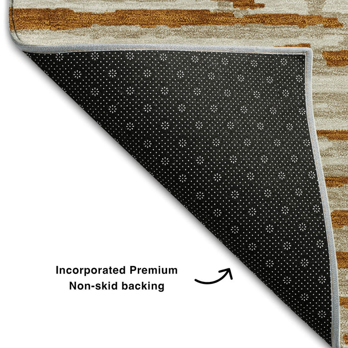 10' X 14' Striped Washable Area Rug With UV Protection (670579) - Rust / Ivory