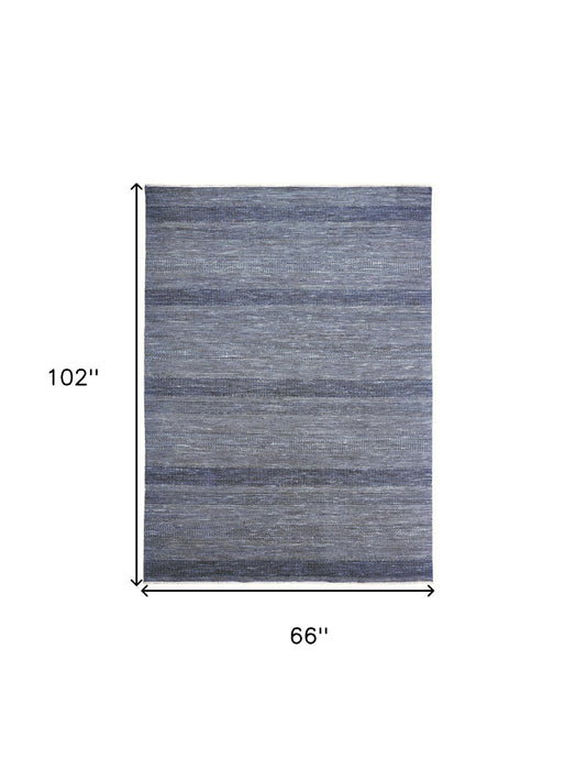 5' x 8' Wool Striped Hand Knotted Area Rug - Blue And Gray