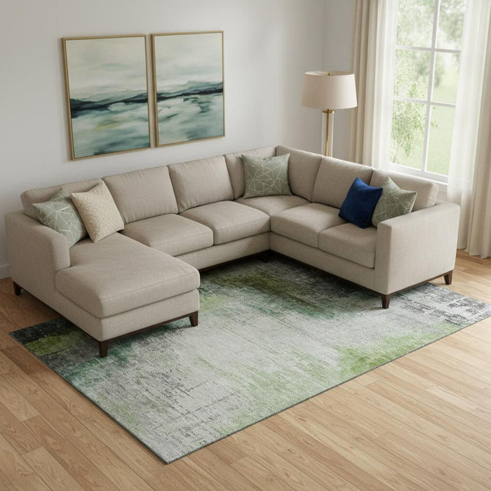 10' X 14' Abstract Washable Area Rug With UV Protection (715621) - Green / Gray