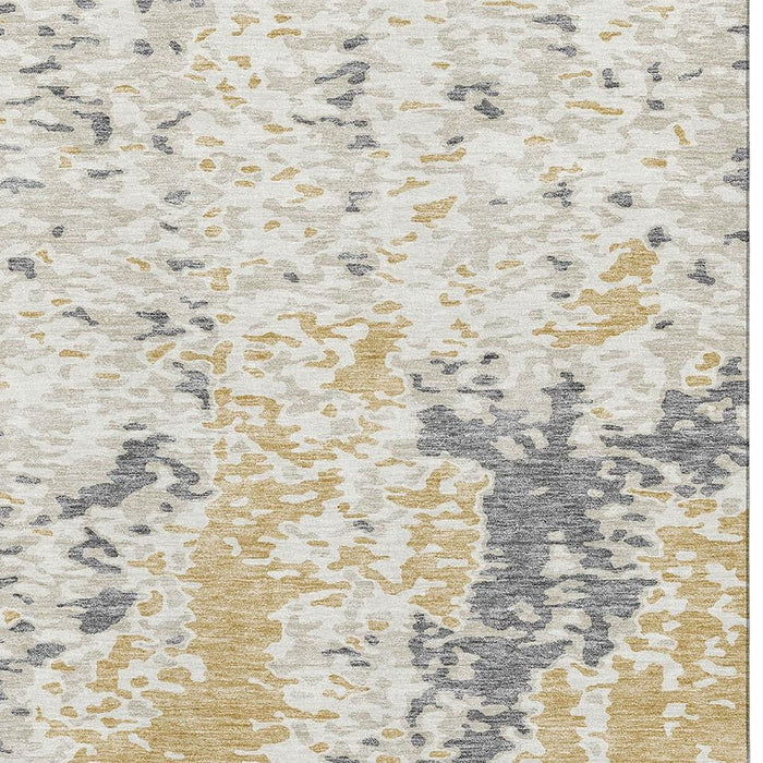 10' X 14' Abstract Washable Area Rug With UV Protection (675114) - Gold / Ivory / Gray