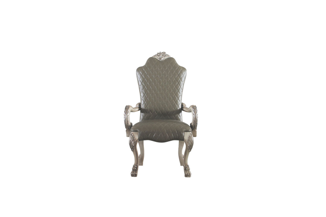 Tufted And Upholstered Faux Leather Dining Arm Chairs (Set of 2) - White / Gray