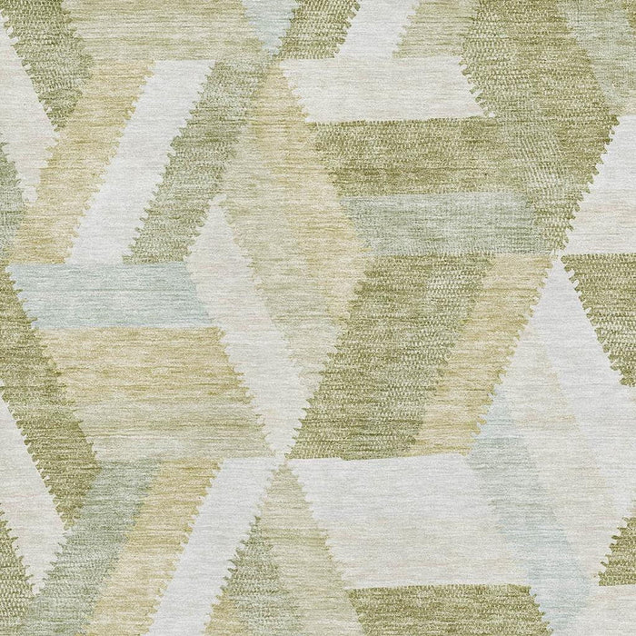 10' X 14' Geometric Washable Area Rug With UV Protection (692430) - Artichoke Green / Ivory / Wheat