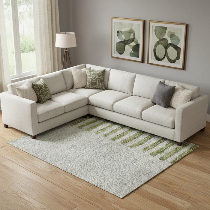 10' X 14' Geometric Washable Area Rug With UV Protection (710616) - Olive Green / Gray / Ivory