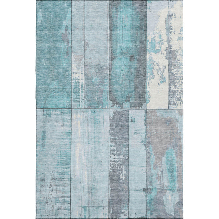 10' X 14' Geometric Washable Area Rug With UV Protection (706577) - Teal / Gray