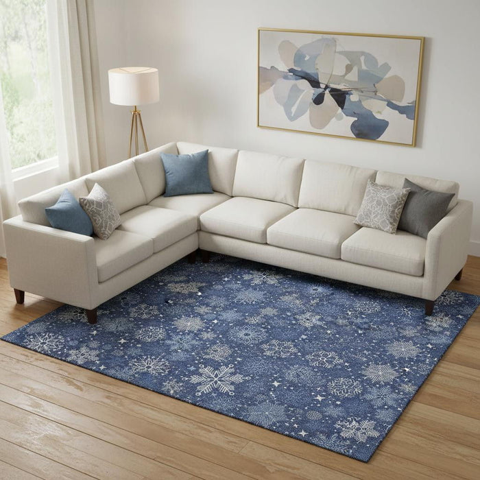 10' X 14' Abstract Geometric Washable Area Rug With UV Protection (702286) - Navy Blue / Ivory