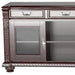 Dark brown HomeRoots wood cabinet TV stand with enclosed storage and open shelving for electronics and media accessories.