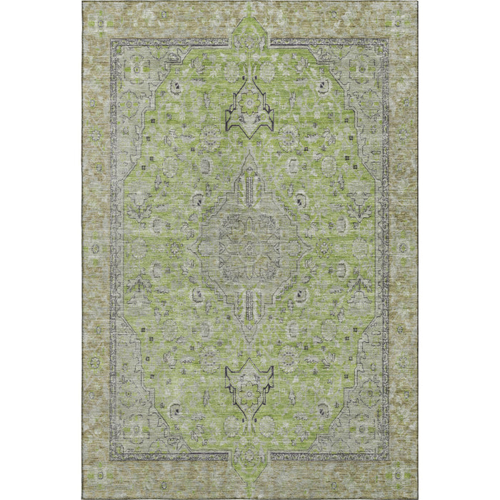 10' X 14' Floral Medallion Washable Area Rug With UV Protection (696116) - Lime Green / Gray