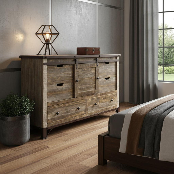 Solid Wood Six Drawer ,Triple Dresser - Brown