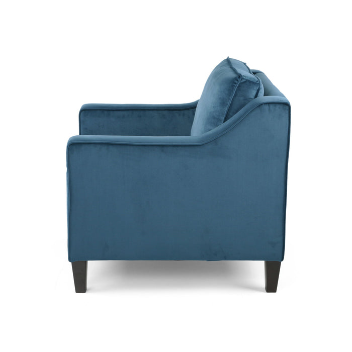 Velvet And Wood Arm Chair - Blue / Black