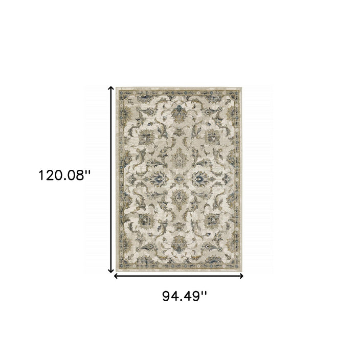 8' x 10' Oriental Power Loom Stain Resistant Area Rug - Beige Gold Blue And Gray