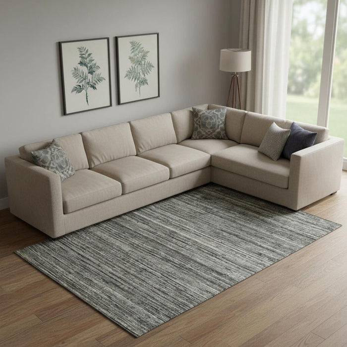 8' X 10' Wool Striped Hand Woven Area Rug (570269) - Gray / Black