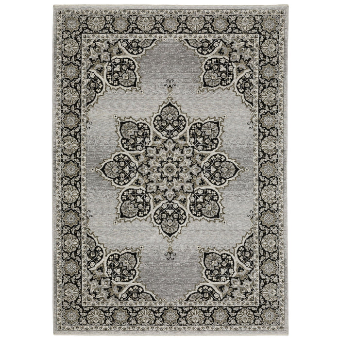 10' X 13' Medallion Area Rug With Fringe - Gray And Black