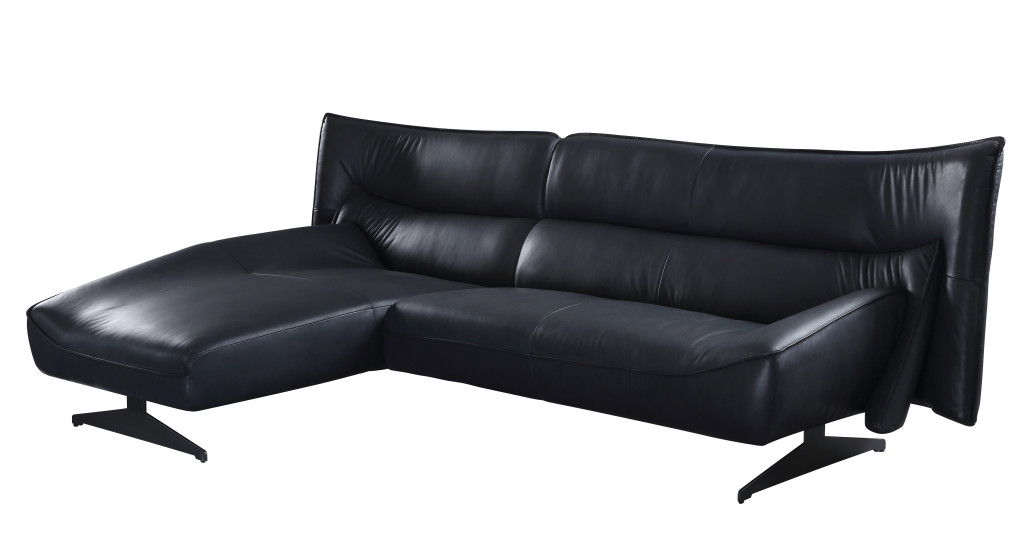 Top Grain Leather L Shaped Two Piece Sofa Chaise Sectional - Dark Gray