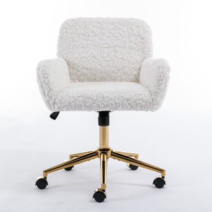 Giga swivel office chair with artificial rabbit hair upholstery, metal base, adjustable height, and 360-degree swivel feature.