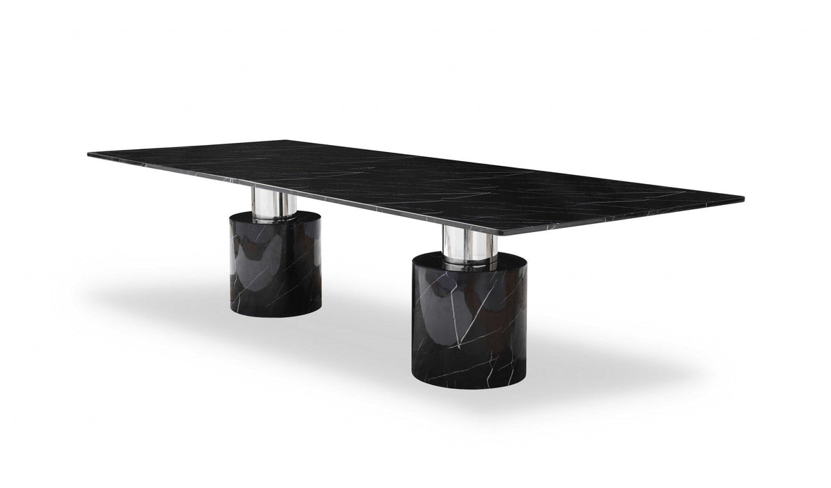 120" Marble Double Pedestal Base Dining Table - Black