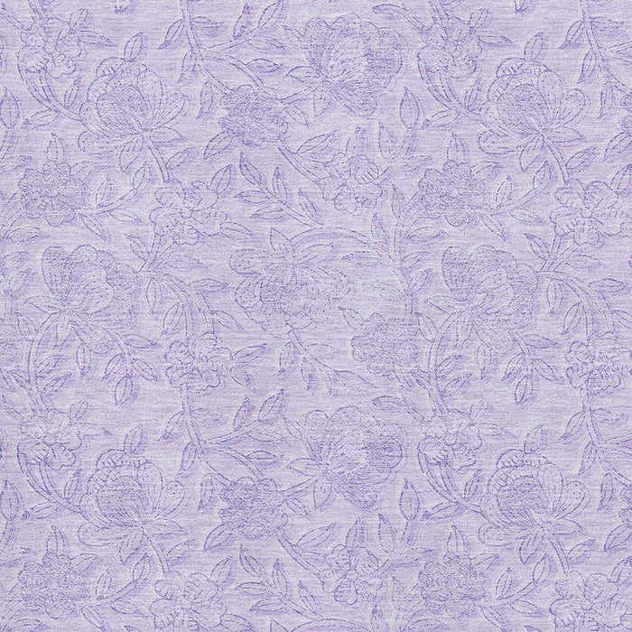 8' X 10' Floral Washable Area Rug With UV Protection - Lilac And Ivory
