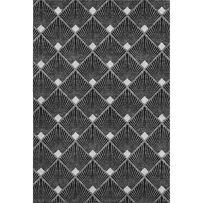 10' X 14' Abstract Geometric Washable Area Rug With UV Protection (672665) - Black / Ivory
