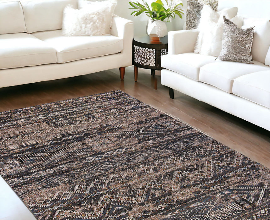 7' x 9' Oriental Non Skid Area Rug - Gray And Beige