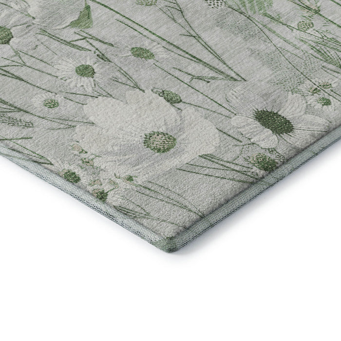 10' X 14' Floral Washable Area Rug With UV Protection (694074) - Mint Green / Ivory
