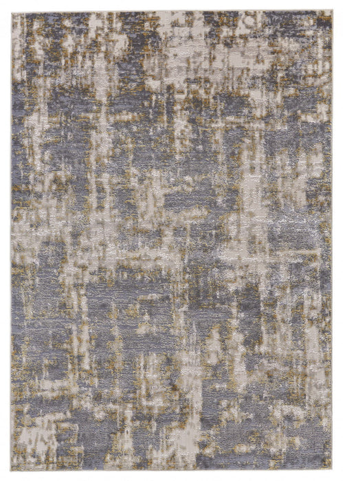 10' x 13' Abstract Stain Resistant Area Rug - Gray And Gold