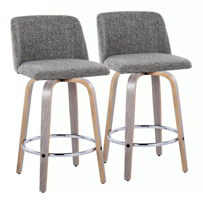 Toriano - 26" Fixed-Height Counter Stool (Set of 2) - Gray & Chrome Round Base