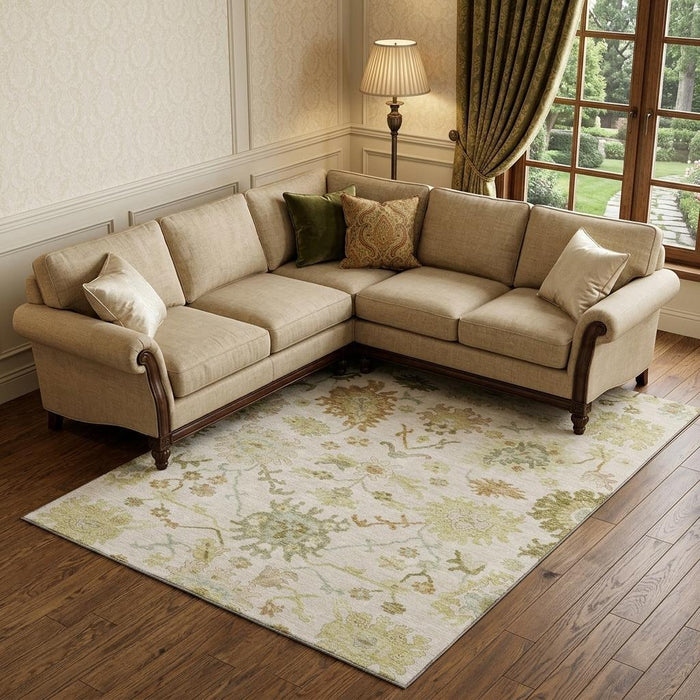 10' X 14' Floral Medallion Washable Area Rug With UV Protection (686867) - Ivory / Beige / Copper