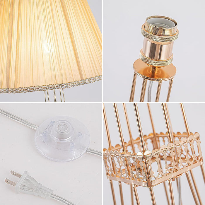 LED Light Changing Eiffel Tower Floor Lamp With Ivory Shade - Brass
