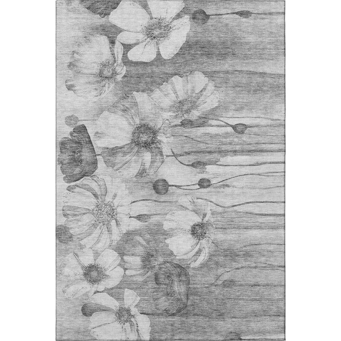 8' X 10' Floral Washable Area Rug With UV Protection (657303) - Gray / Silver