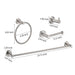Giga stainless steel bathroom set with brushed nickel finish, includes towel bar, toilet paper holder, rings, and hooks for organization.