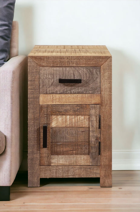 26" Solid Wood Square End Table With Drawer - Brown