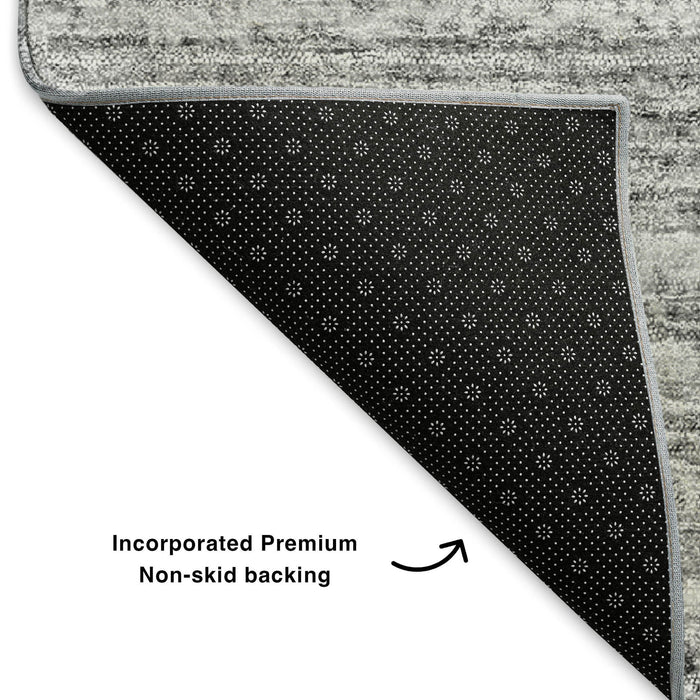 9' X 12' Striped Washable Area Rug With UV Protection (650805) - Gray / Silver