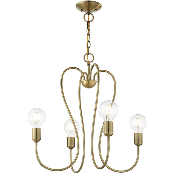 22" Four Light Dimmable Chandelier With Shades - Antiqued Brass
